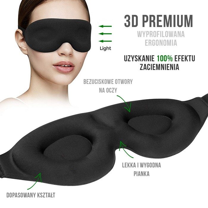 Maska Na Oczy WAYA Do Spania Opaska Sleep Mask 3D PREMIUM CZARNA